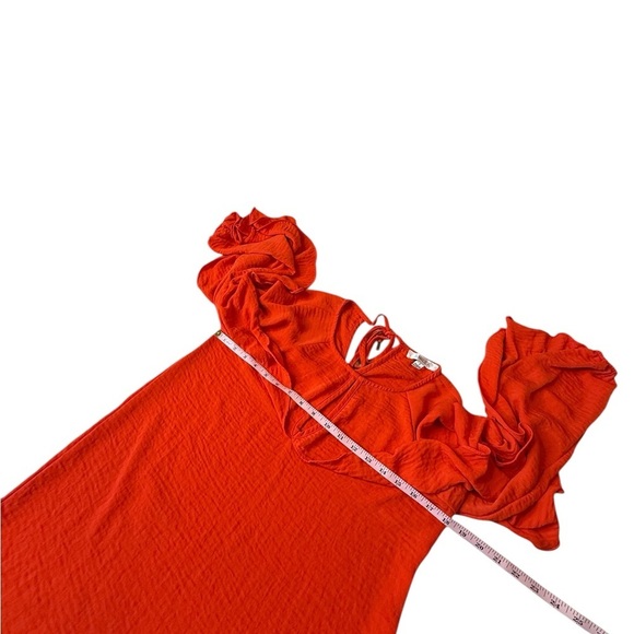 Shilla Exotic Cascade Top Crepe Flowing Ruffle Sleep LS Top in Orange Size Small - Picture 7 of 16